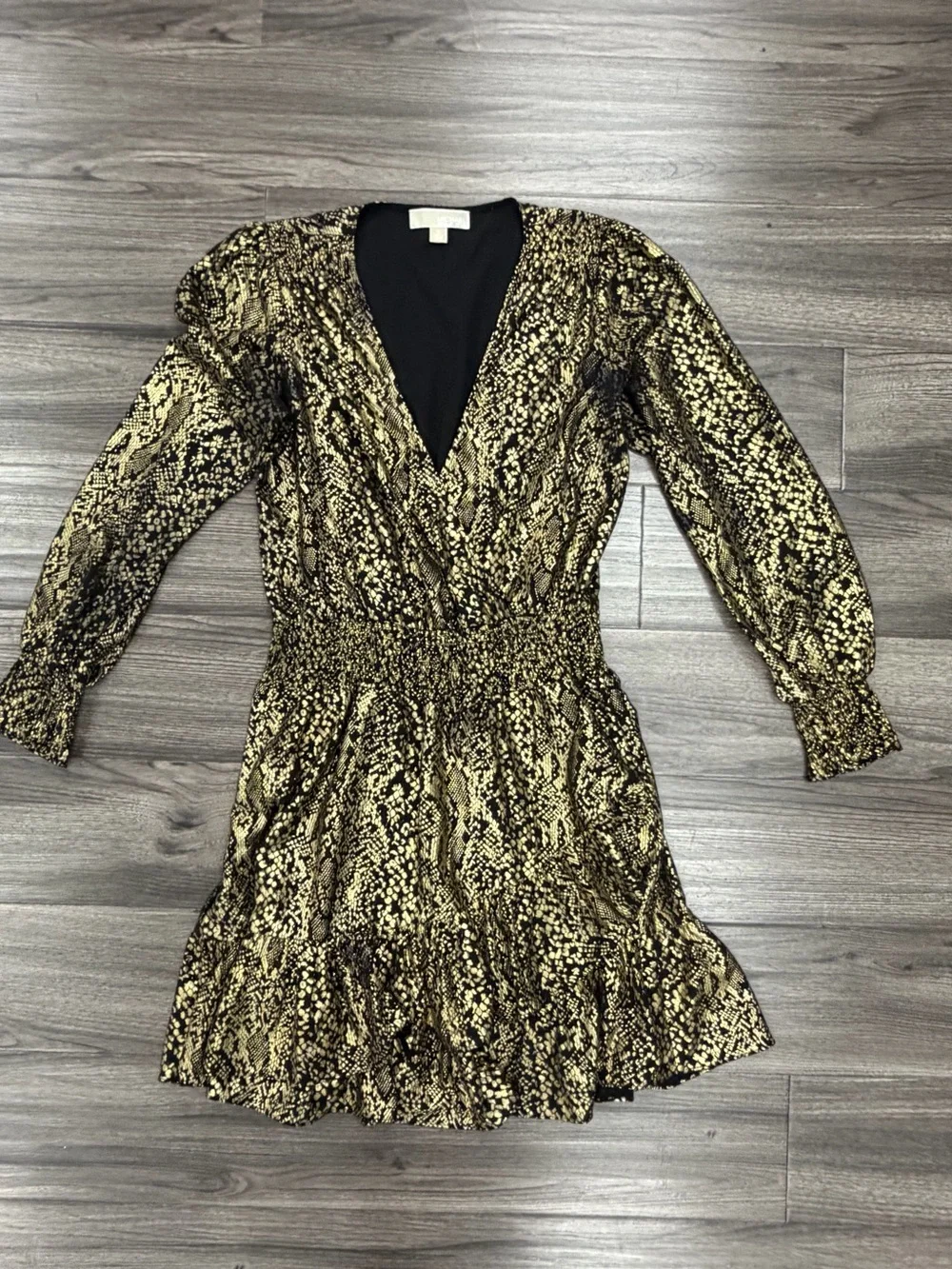 Michael Kors Gold & Black Snake-Print Long Sleeve Dress